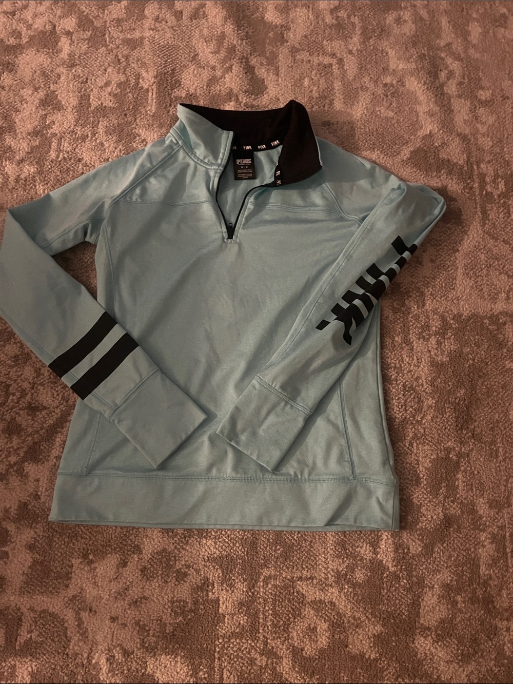 PINK Victoria's Secret Aqua Blue Quarter-Zip Pullover with Black Logo